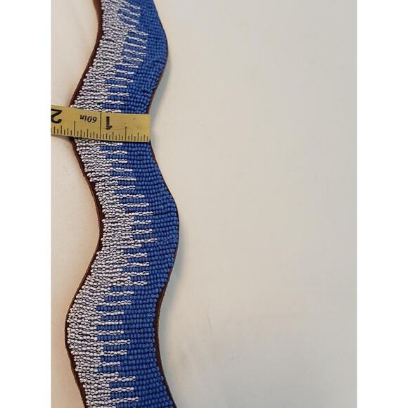 Vintage Snake Belt Hand Beaded Blue White Beads Genuine Leather Made in Kenya main image 10